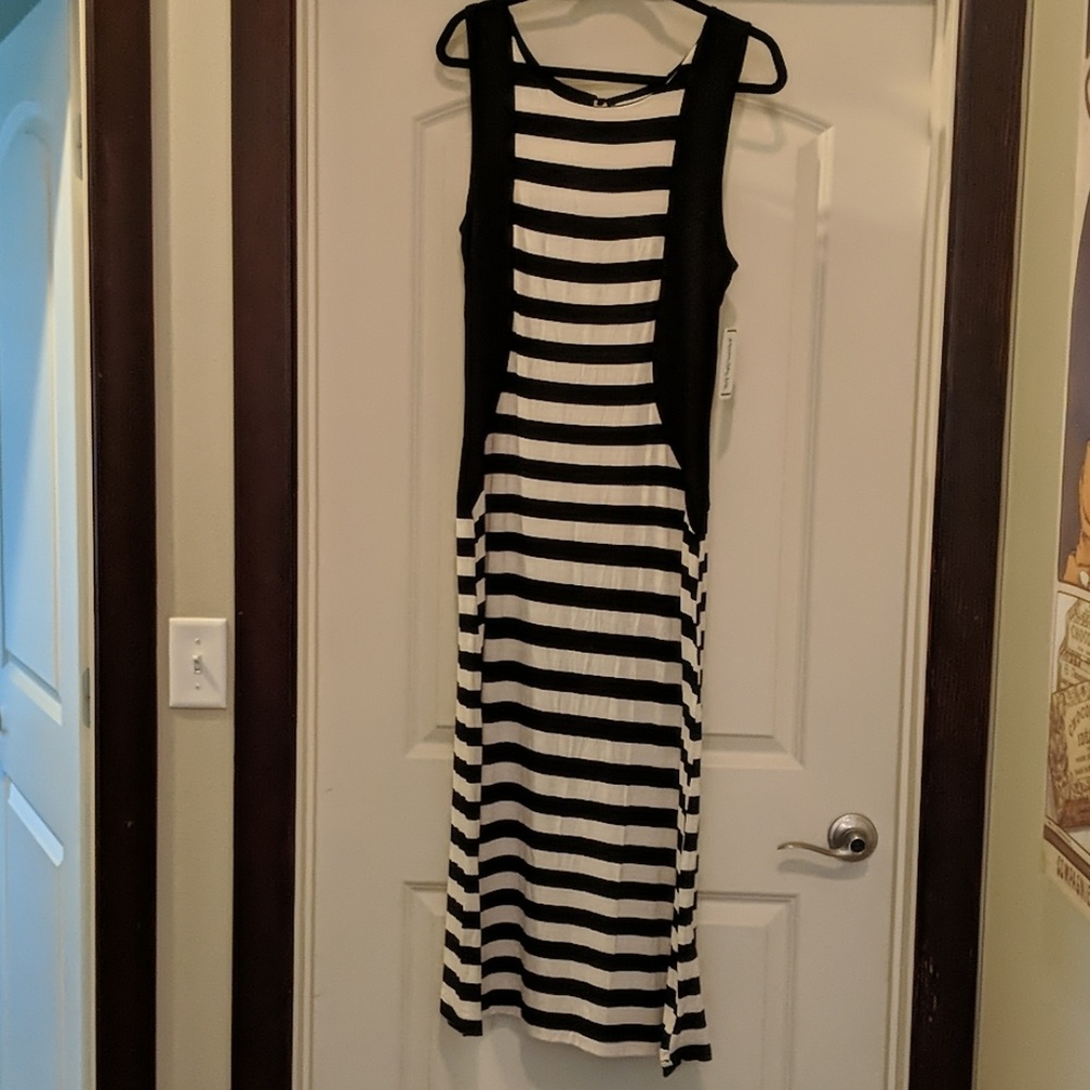 Brand New! Black/Cream Stripe Maxi Dress